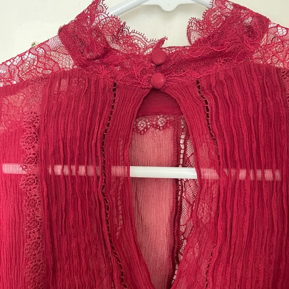 Alice + Olivia Burgundy Lace Blouse - Picture 4 of 7